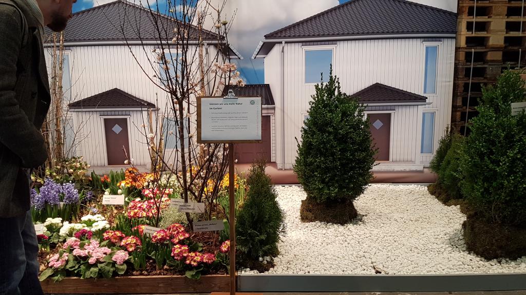 Die naturfeindlichen "Steingärten" aus Kies auf Wuzelschutzvlies wurden thematisiert und kritisiert