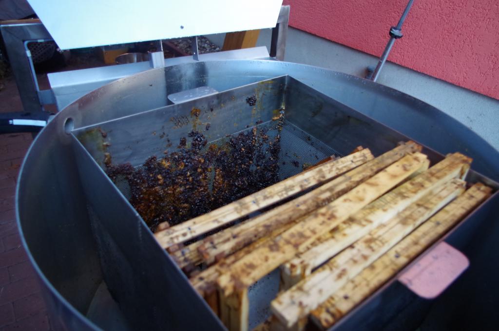 Das Ergebnis spricht für sich: Der Trester klebt an der Gitterwandung des Schleuderkorbs.